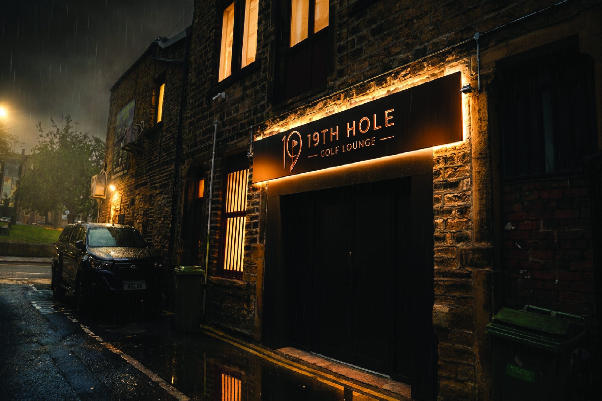 HOME 19th hole outside sign